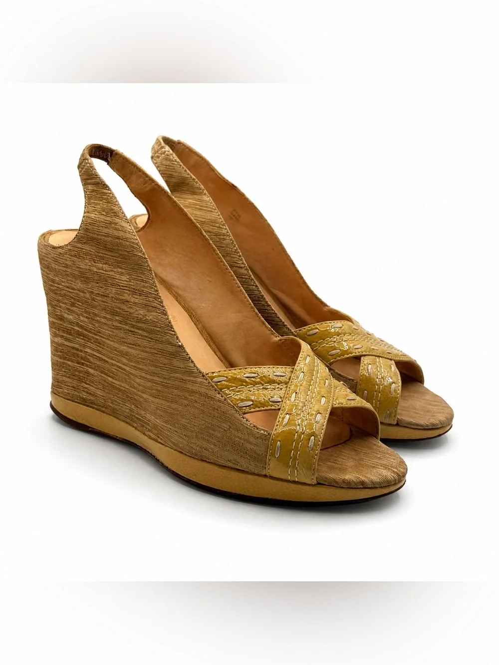 RARE MODERN VINTAGE Diva Sand Rockabilly Pinup Wedge Platform Heels Size 38